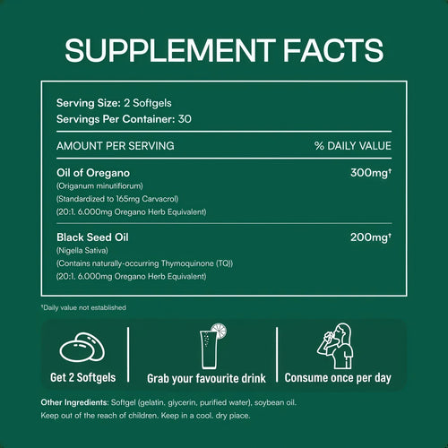 Resilia Oil Of Oregano Softgels with Black Seed Oil - 60 Softgels
